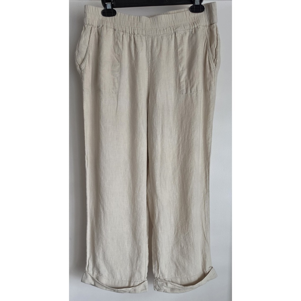 Naturals D&Co. Women Cropped Pants 30W 23in Beige Linen Viscose Blend